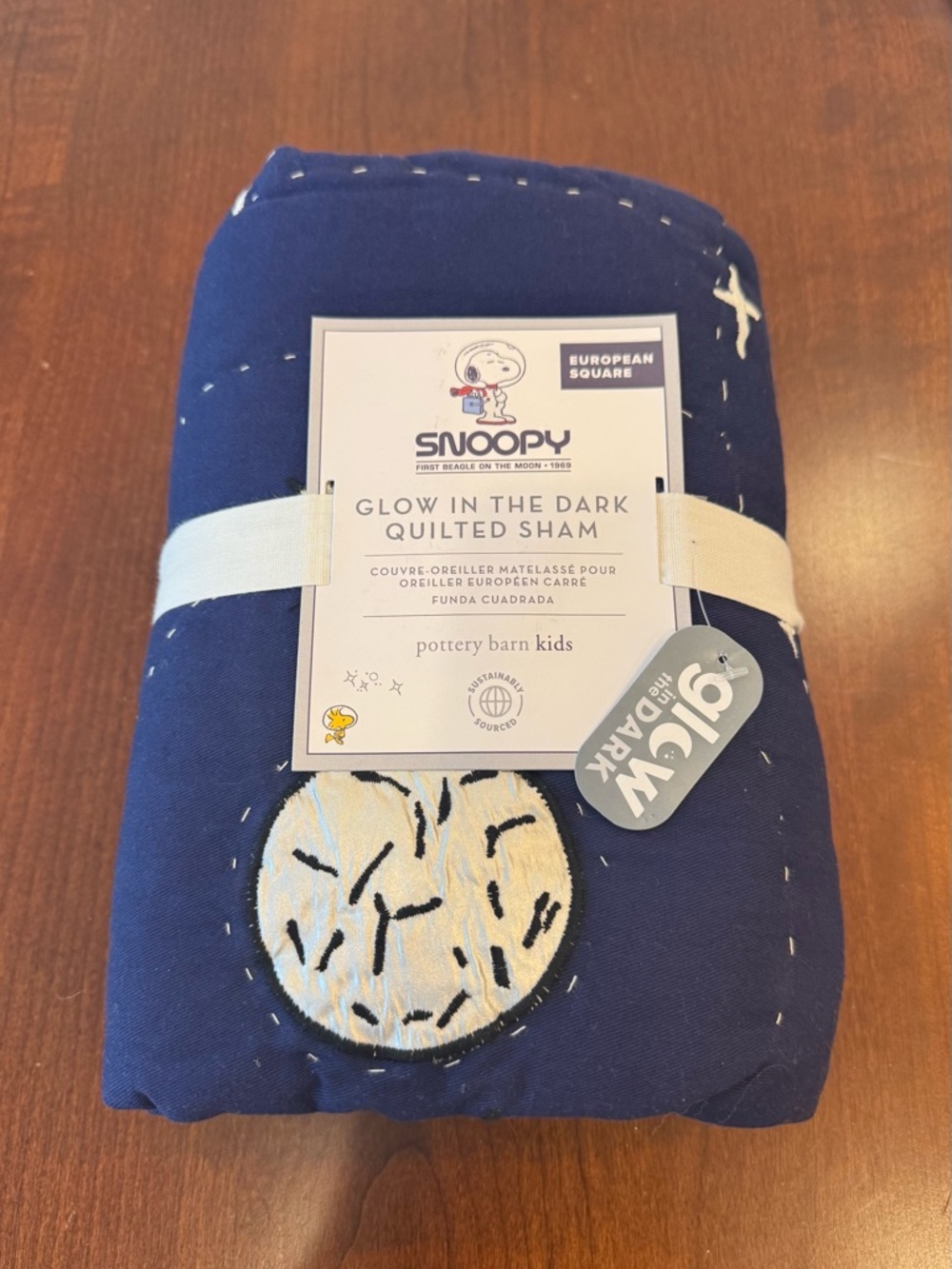 🛏️ NWT Pottery Barn Kids Snoopy Space Glow-in-the-Dark Euro Sham 🚀